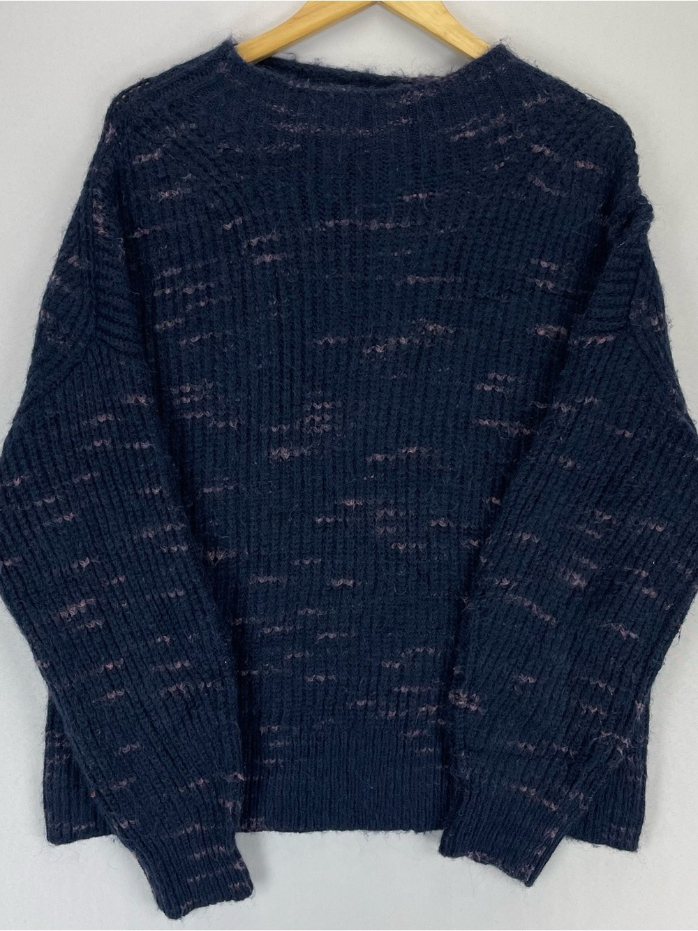 Varley Albion Knit Sweater Women’s M Wool Blend Boxy Relaxed Navy Pink Spacedye